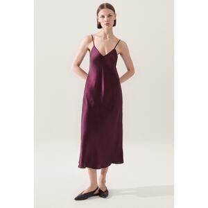Silk Laundry 90s Midi‎ Silk Slip Dress in Blood Plum Medium Minimal Timeless